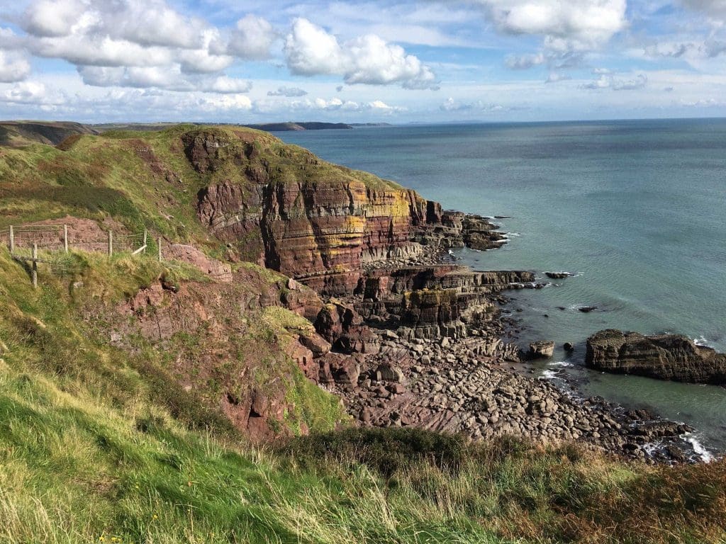 Amazing sandstone cliff formation along the Pembrokeshire Coast Path