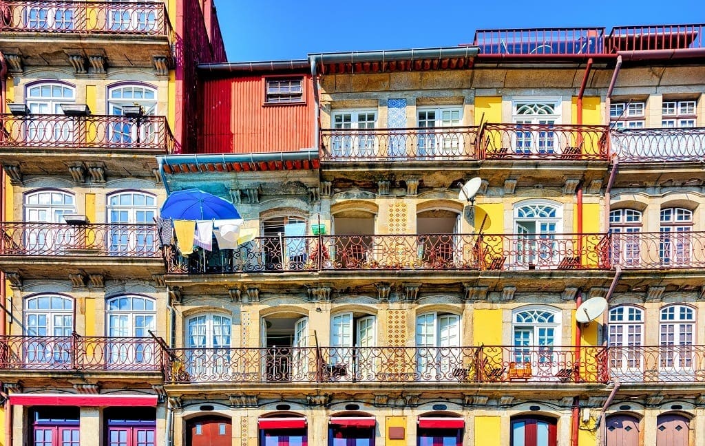 Colourful waterfront homes in Ribeira neighborhood of Porto