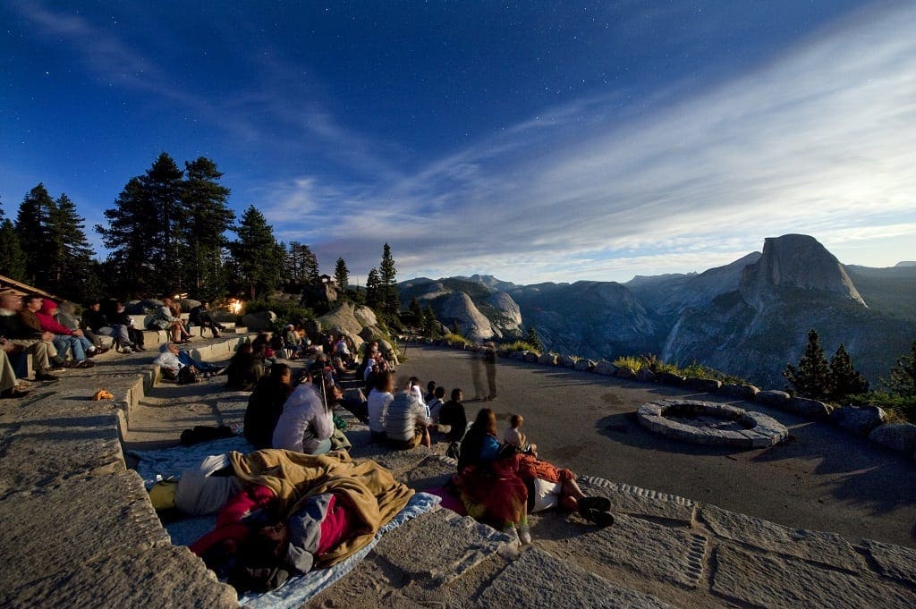 Getting ready for the night show at High Sierra, Yosemite National Park