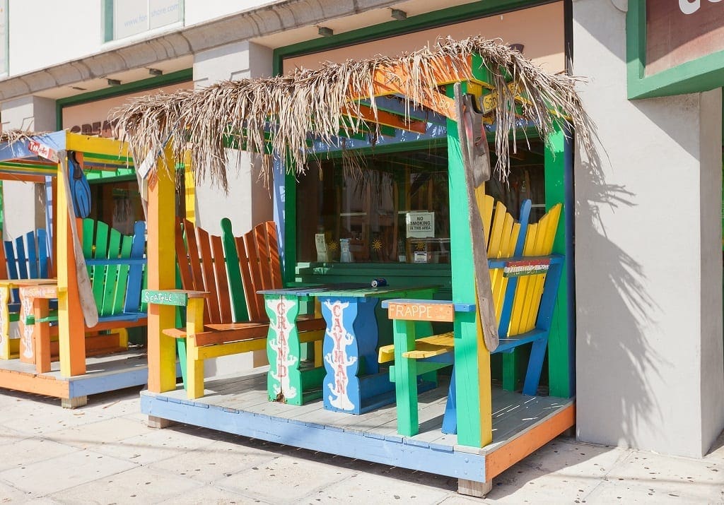 Colorful cabin of street cafe in George Town of Grand Cayman