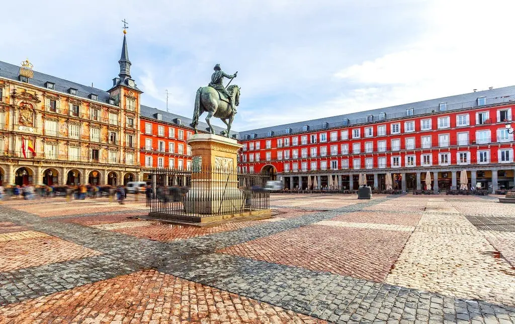 Plaza Mayor with statue of King Philips III in Madrid