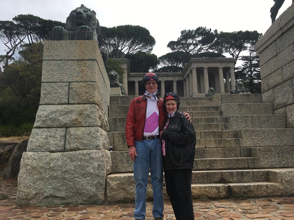 Roger and Eileen posing at the Rhodes memorial