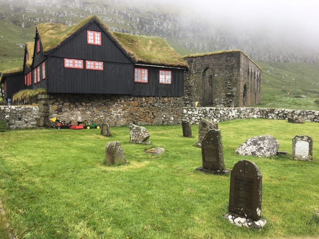 Kirkjubøur with the old cathedral in the background