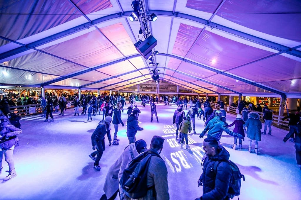 Ice skating rink in winter in Brussels, Belgium