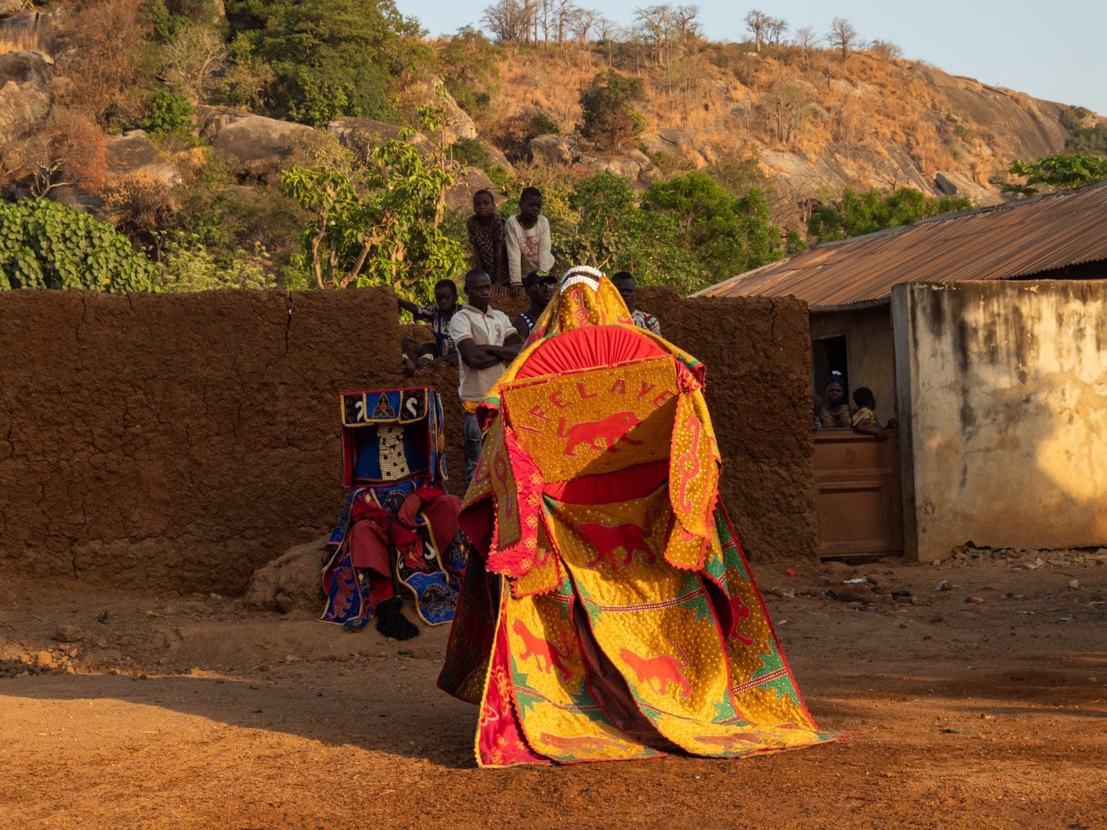 Dassa, Benin - 31/12/2019 - Ceremonial mask dance, Egungun, voodoo, Africa