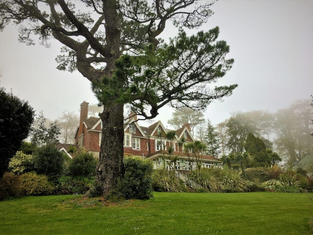 The gardens of Orestone Manor in the mists