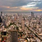 View over the Chao Phraya river at sunset from the MahaNakhon Tower