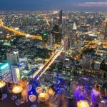 Night view over the Chao Phraya river from the bar at the MahaNakhon Tower