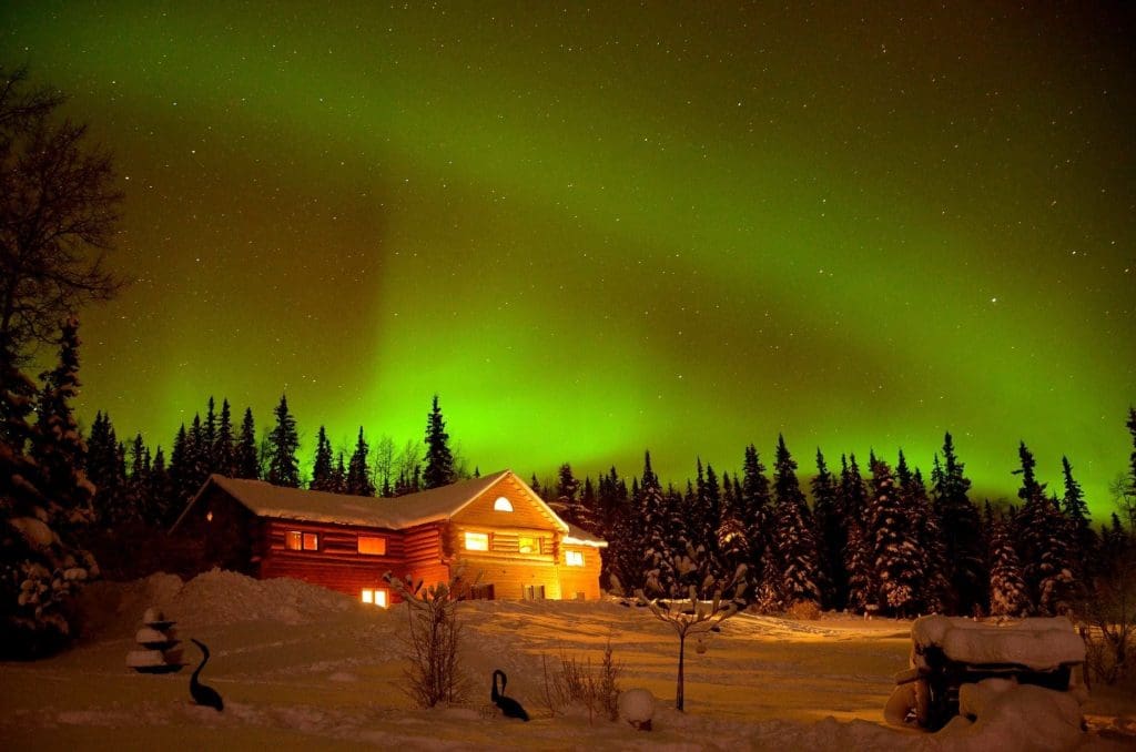 Northern Lights above the lodge in Fairbanks