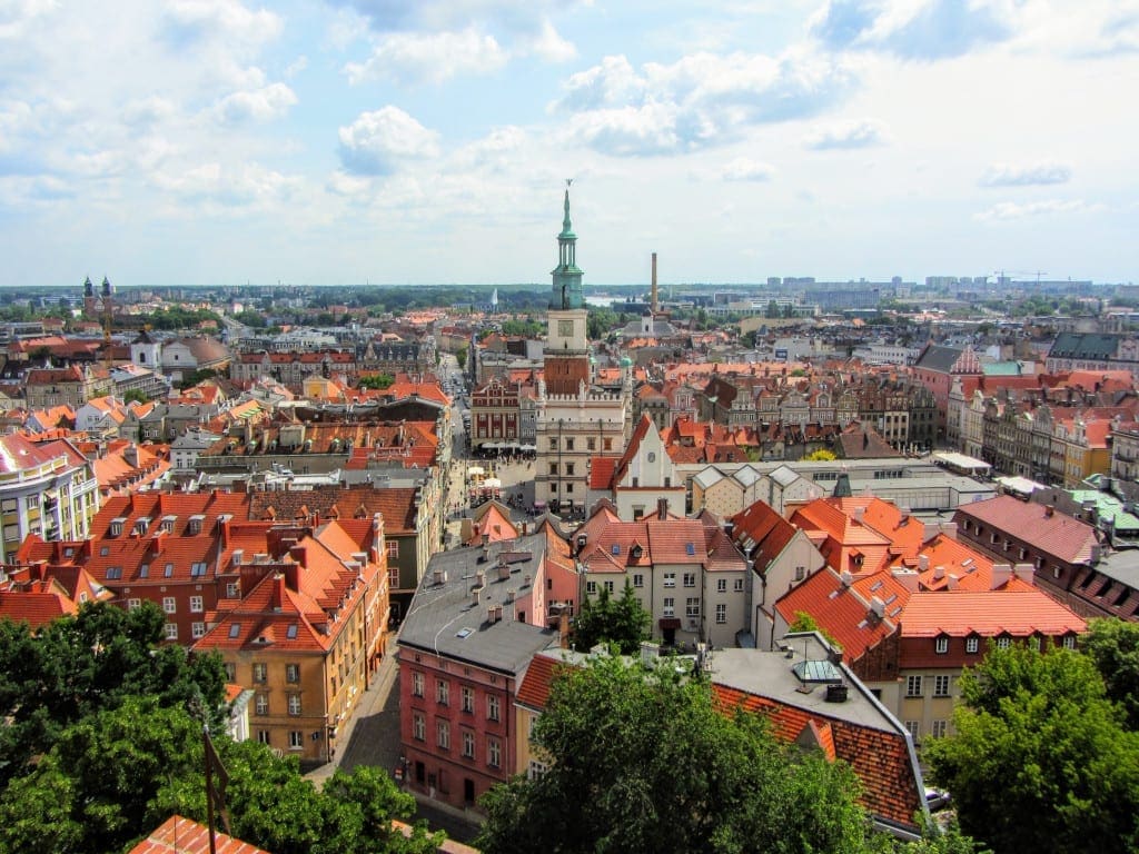 An aerial view of Poznan Old Town