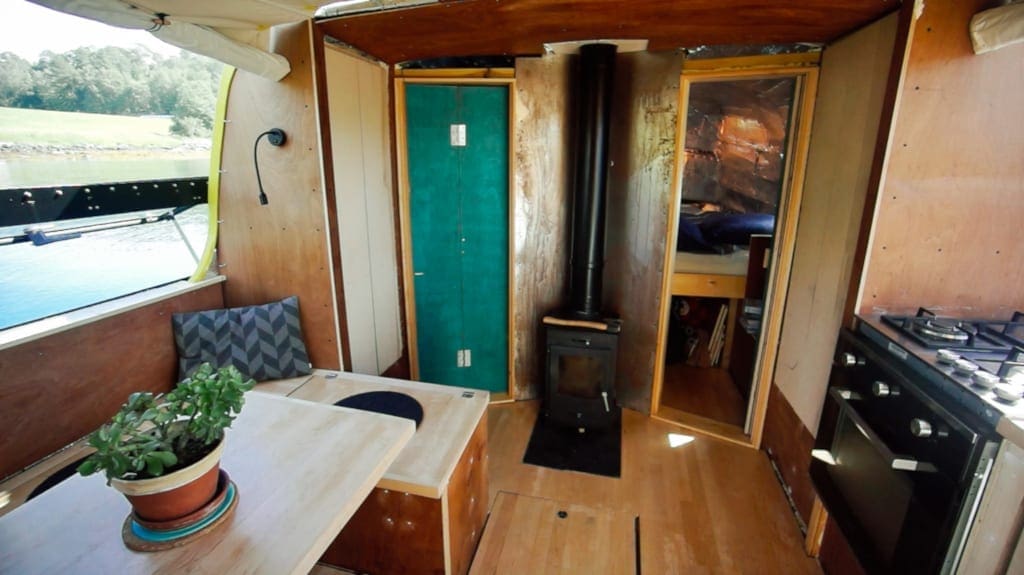 Inside the cabin solar boat