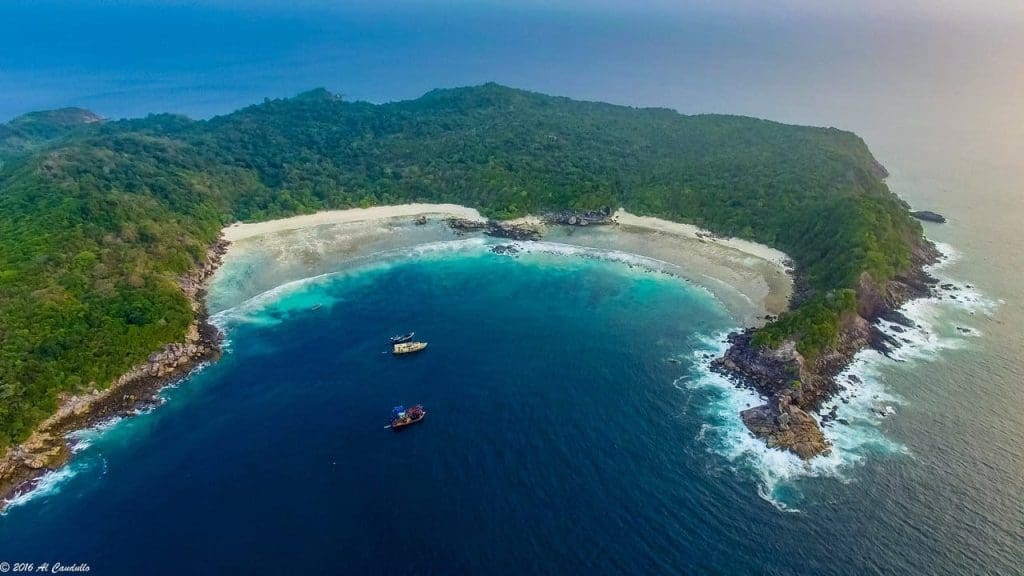 Aerial view over Boulder Island Mergui Archipelago in the Andaman Sea, off the coast of Myanmar