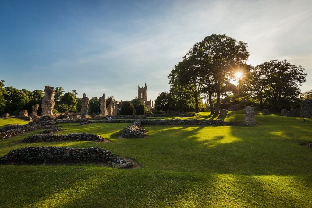 Abbey of St Edmund remains and St Edmundsbury Cathedral in the Abbey Gardens (credit Tom Soper)