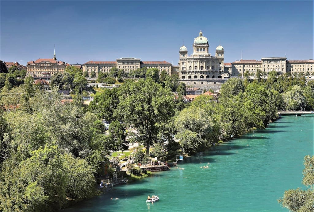 Urban swimming aling the River Aare in Berne.