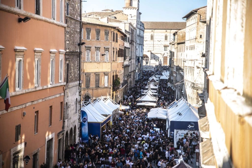 Crowds flocking to the streets of Perugia for Eurochocolate Festival