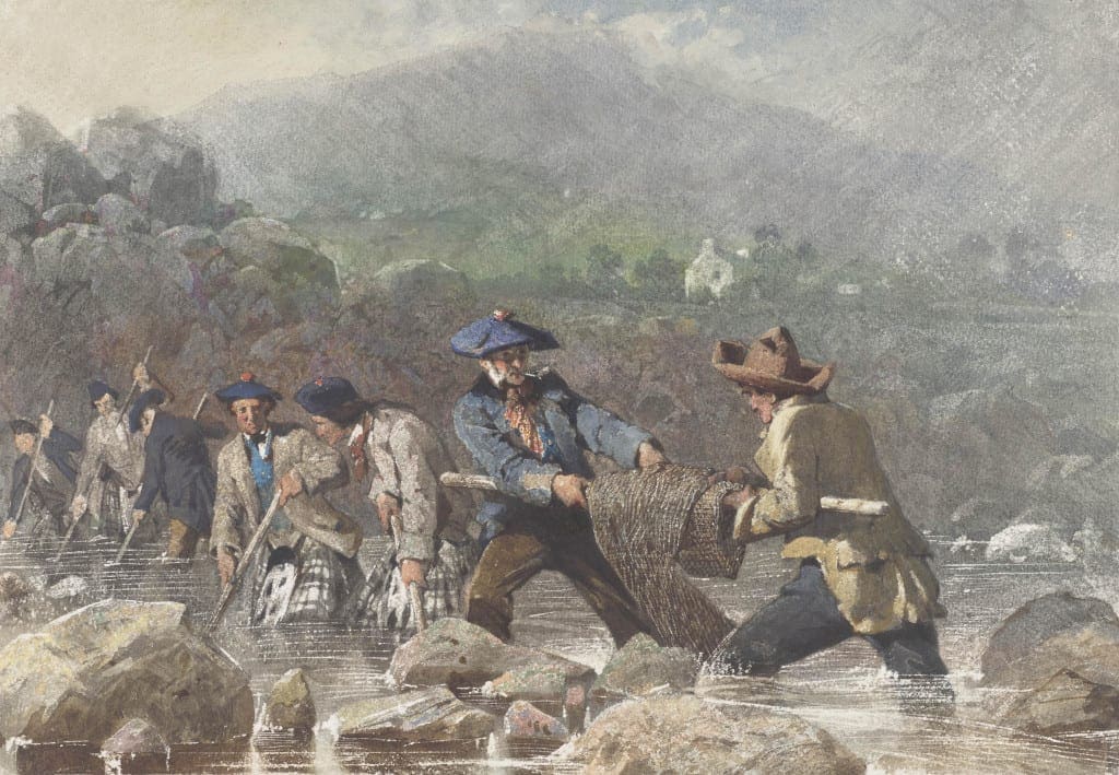 Carl Haag, Salmon leistering in the River Dee, 1853