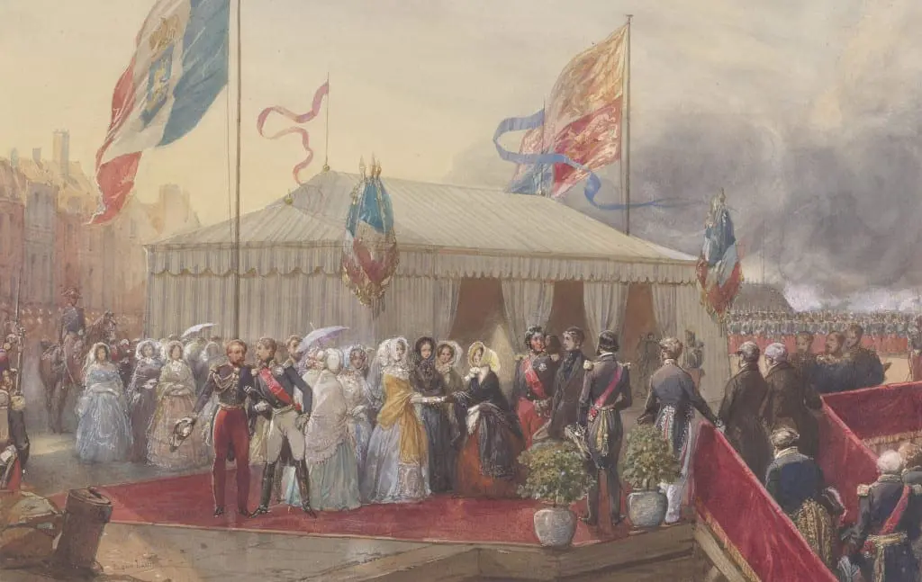 Eugène Louis Lami, Marie-Amélie, Queen of the French, greets Queen Victoria at Le Tréport, c.1843-4