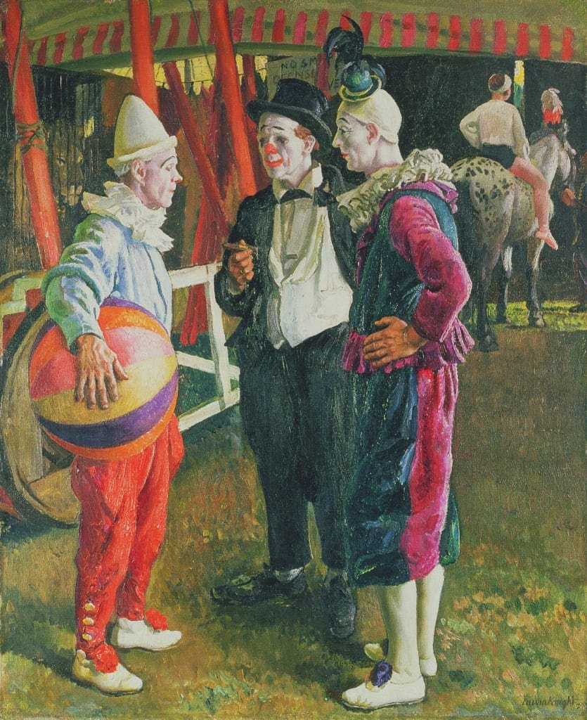 The Three Clowns, 1930 by Laura Knight, Laura; Leicester Museum & Art Gallery, Photo © Leicester Museums & Galleries.