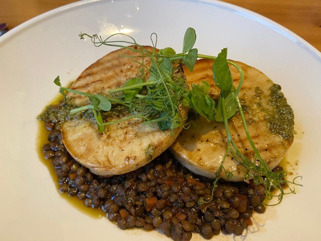 Spectacular celeriac on lentils at Gilsland Hall