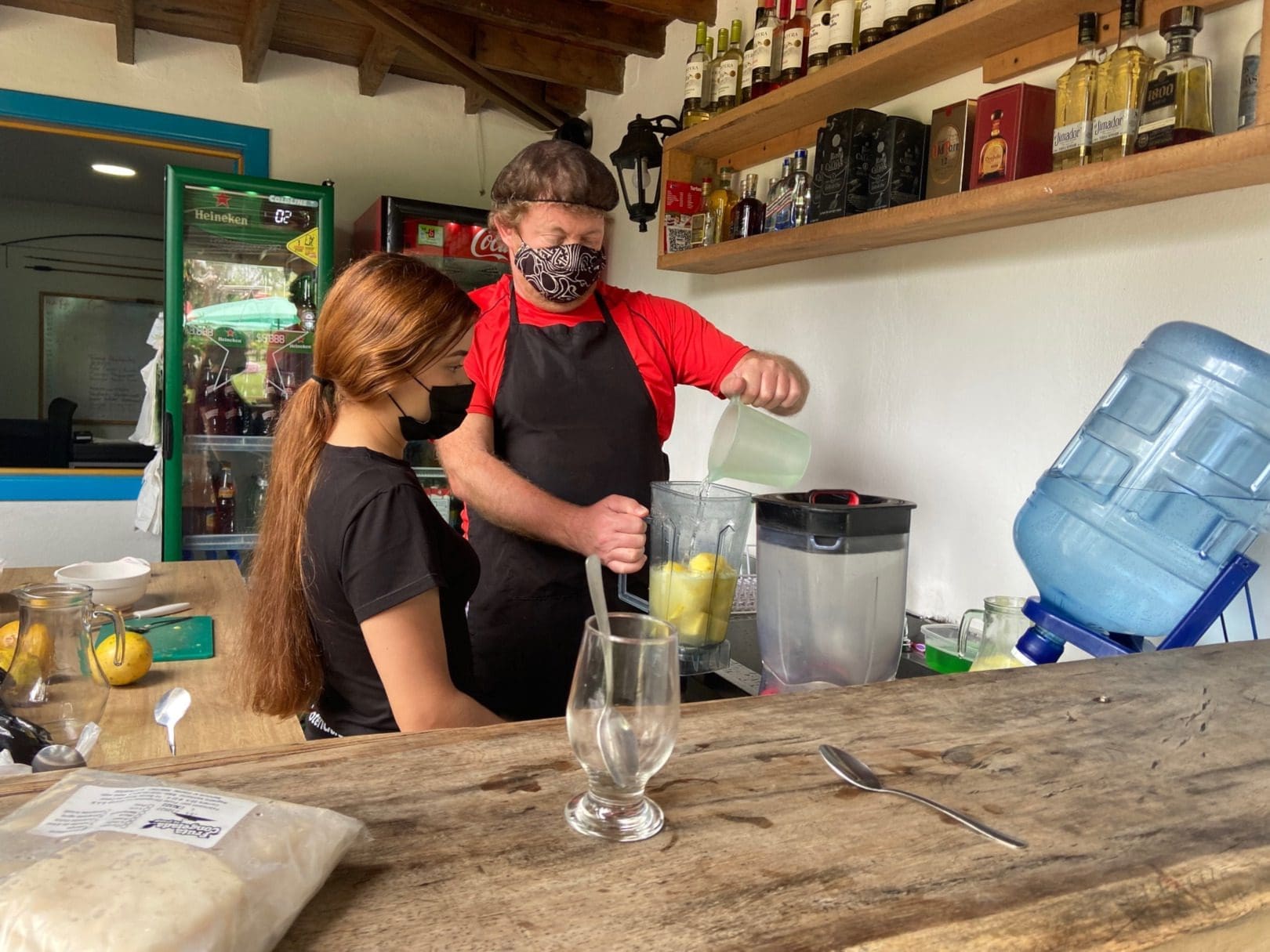 Mixing juices at Hacienda Santa Clara Colombia