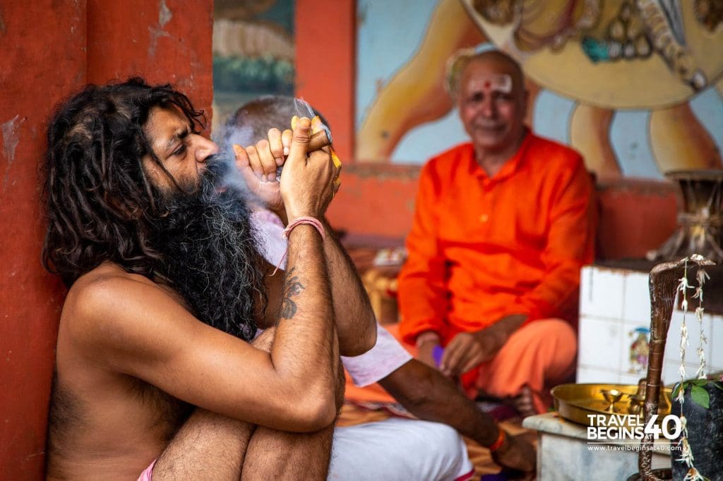 Holy men at Dashashwamedh Ghat in Varanasi India