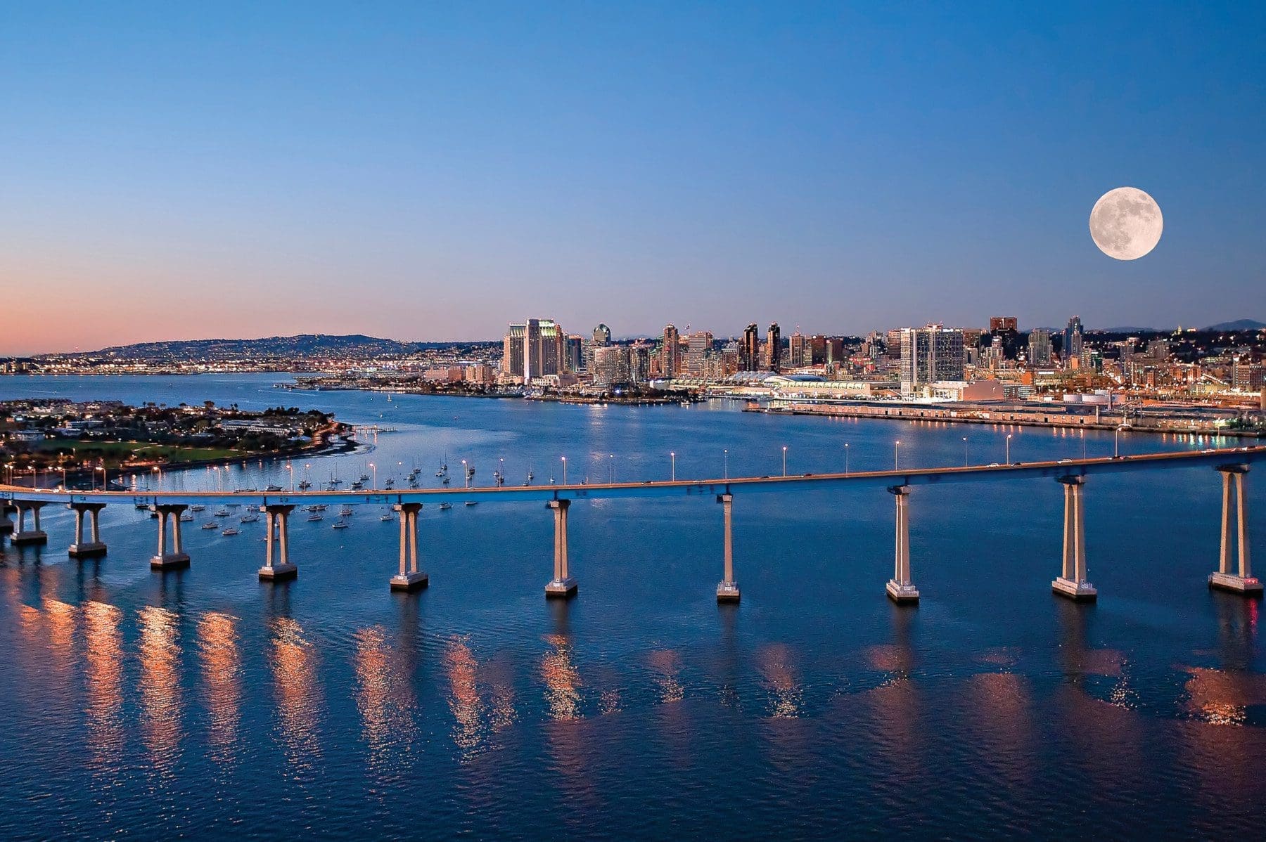 Coronado Bridge Skyine Dusk Aerial_200dpi