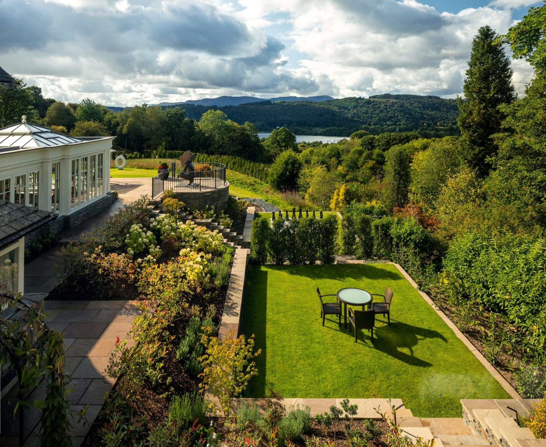 Linthwaite House - gardens and view over Windermere