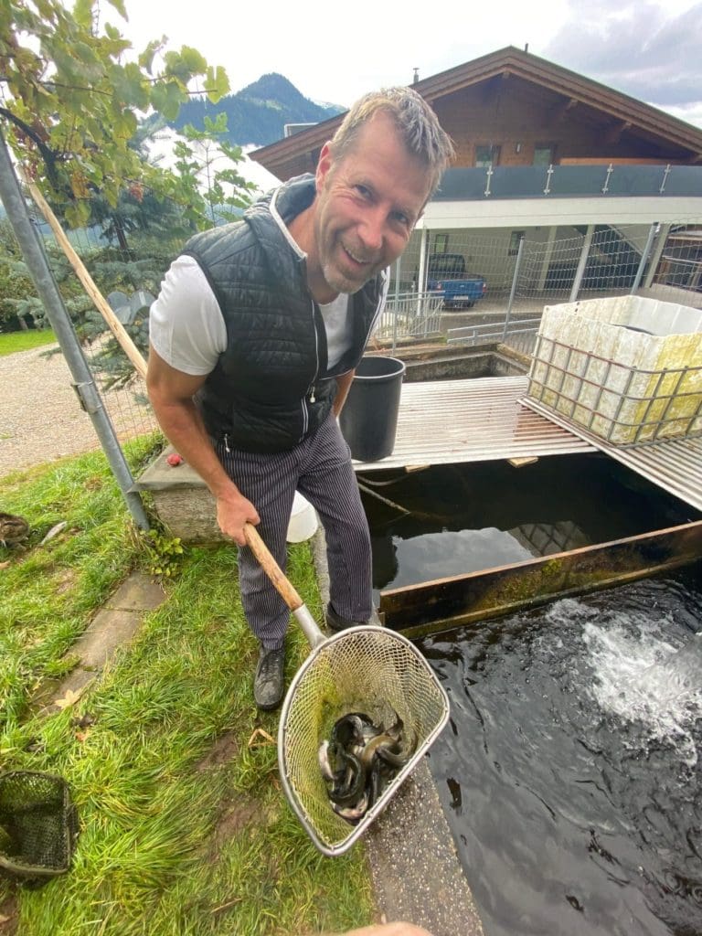 Johann catching trout at the Hotel Badhaus