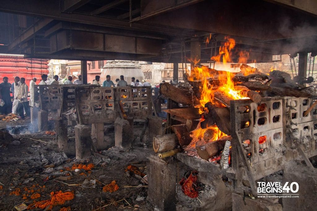 The funeral pyre area at Manikarna Ghat Burning Ghats