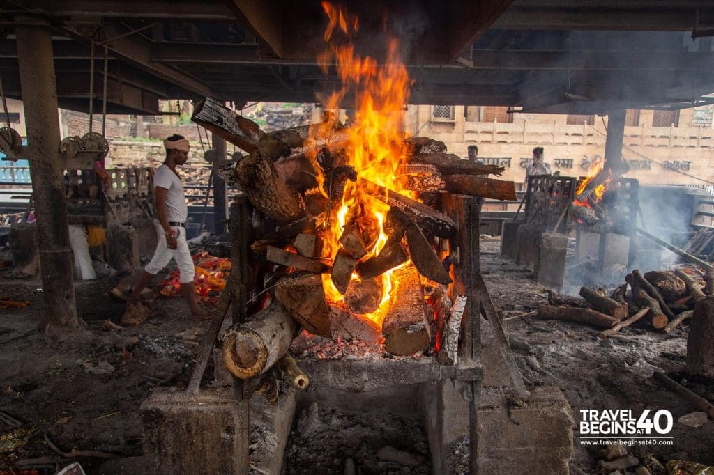 A body on a funeral pyre