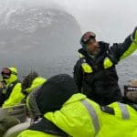 Getting directions on our RIB in Fjord Norway