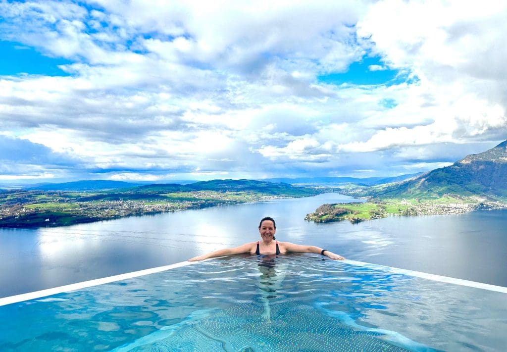 Maria relaxing at the Bürgenstock Hotel & Alpine Spa