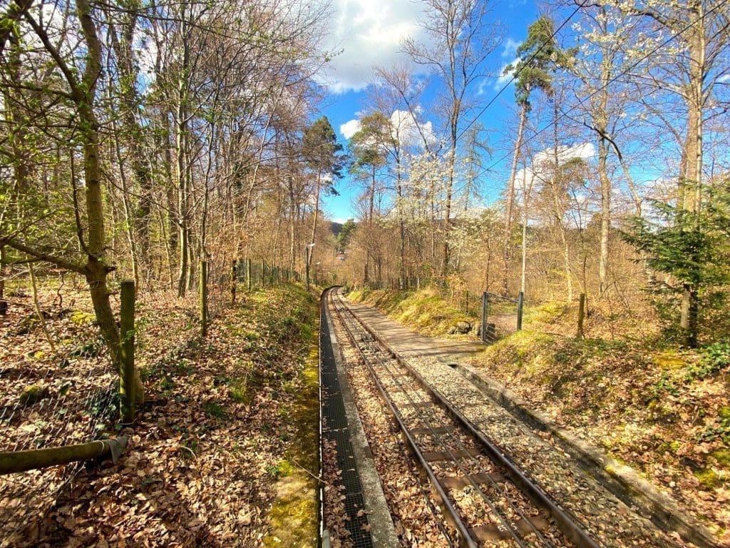 A view of the tracks along the Standseilbahn Stuttgart 