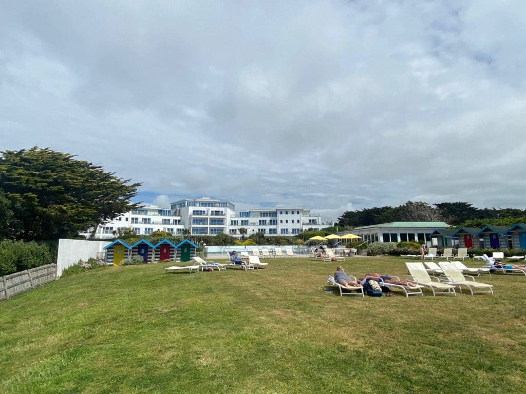 Lazing by the pool at St Moritz Hotel Cornwall