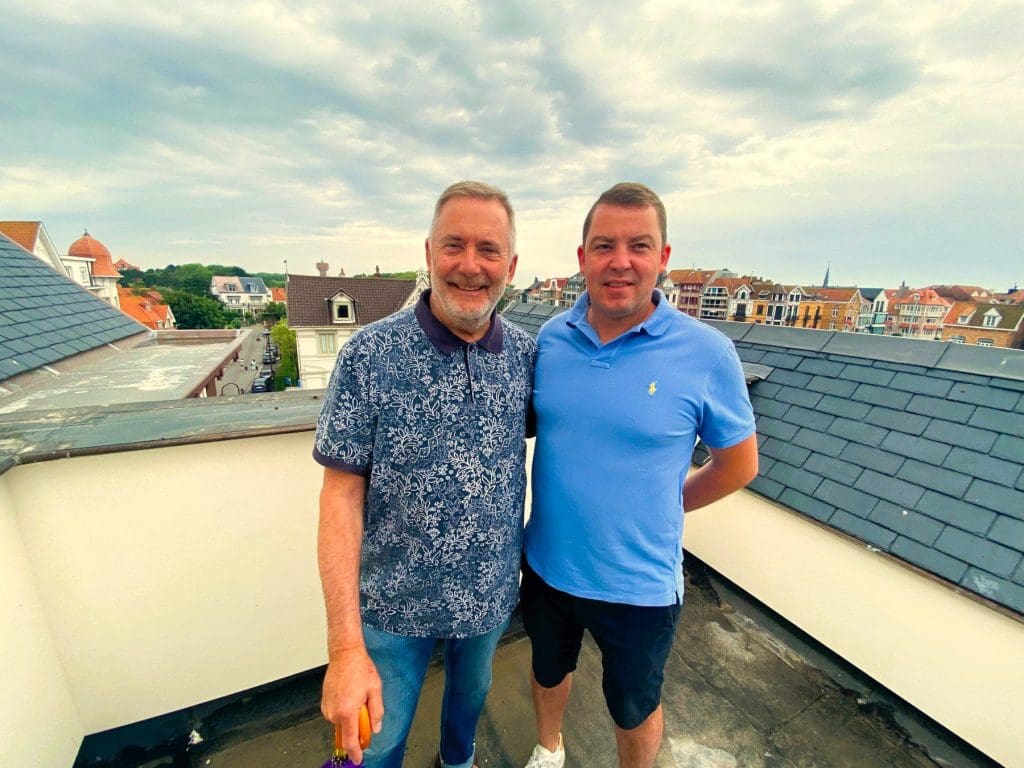 Guido Francque (l) and Thibaud Hermans (r) on the roof of Hotel Des Brasseurs. Photo by Mark Bibby Jackson.