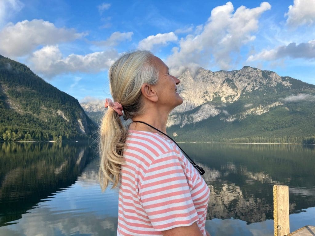 Eillen breathing in the air by the lake