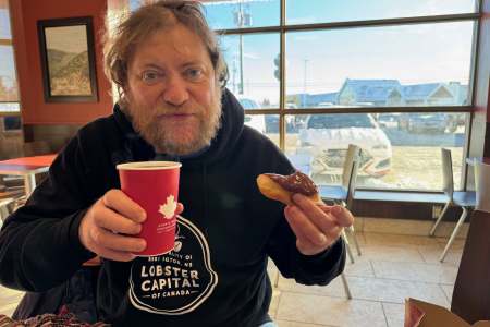 Hairy Traveller tries Tim Hortons, Barrington Nova Scotia