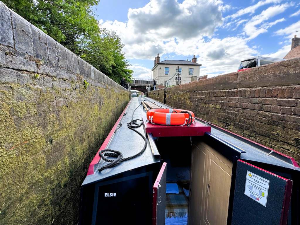 Navigating one of the 58 locks along the Worcester and Birmingham Canal
