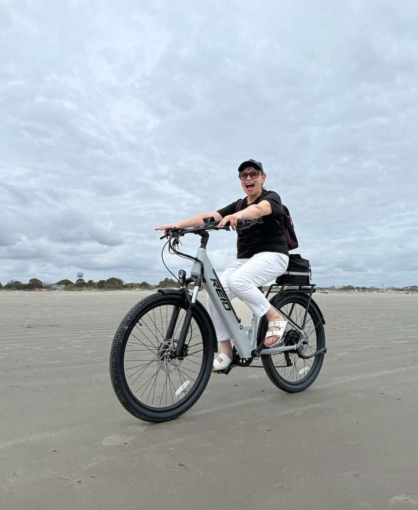 The Author E-biking Sullivan's Island Beach
