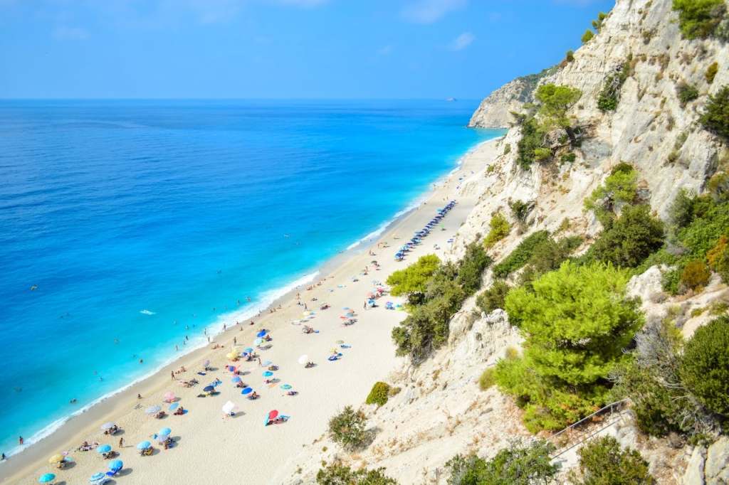 turquoise and crystal-clear water on a beach in Lefkada, Greece
