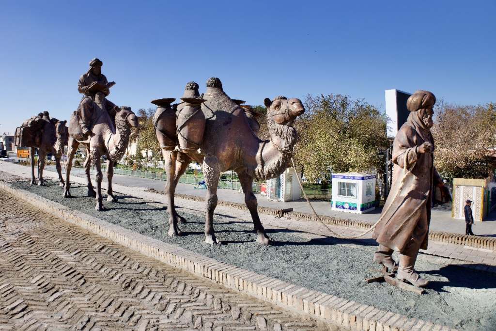 Camel Train Sculpture in Khiva, Uzbekistan