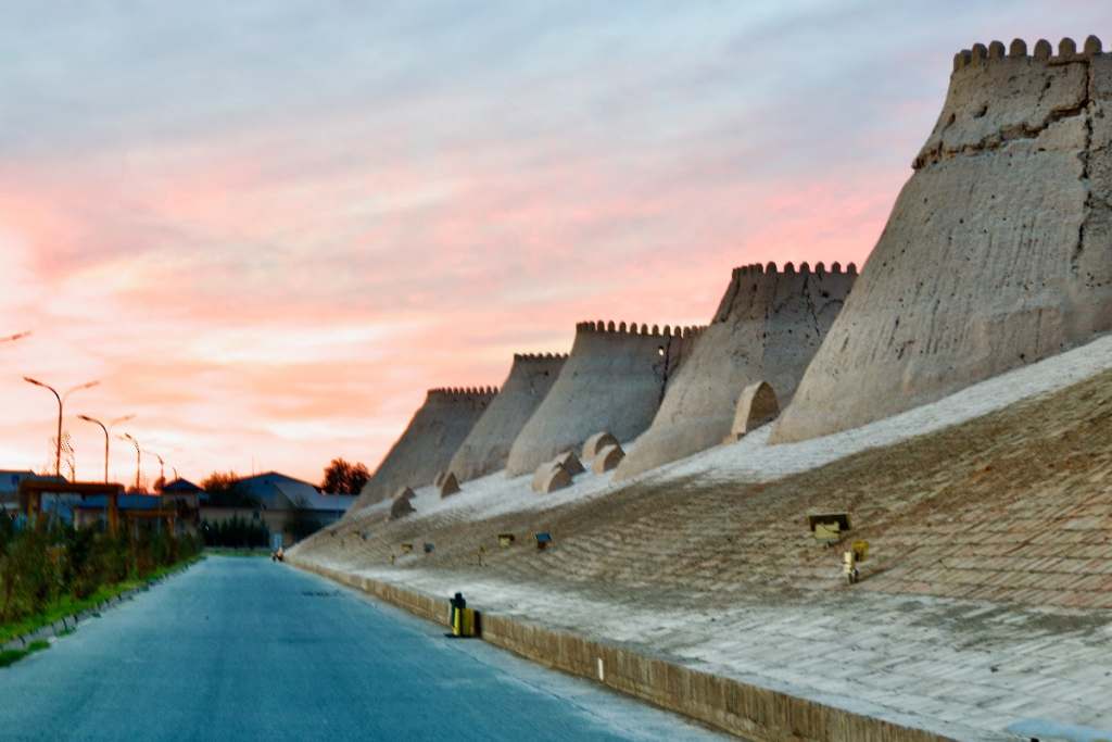 Sun Setting over the City Walls of Khiva in Uzbekistan