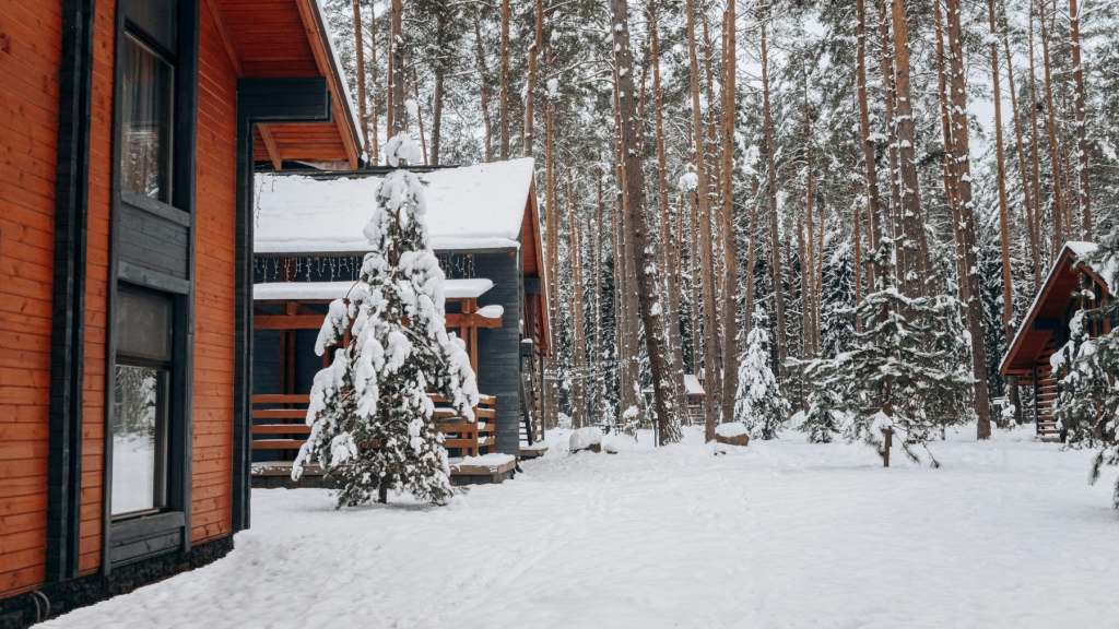 winter log cabin