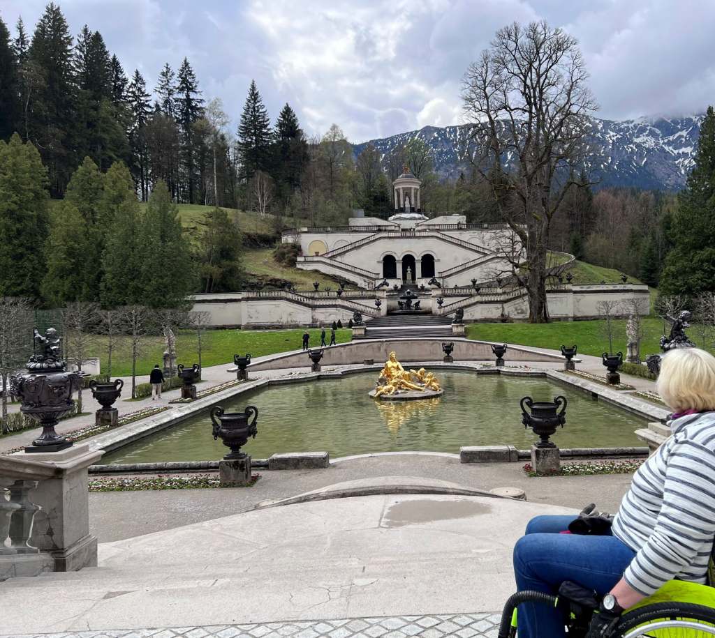 Debbie in the gardens at Linderhof Palace