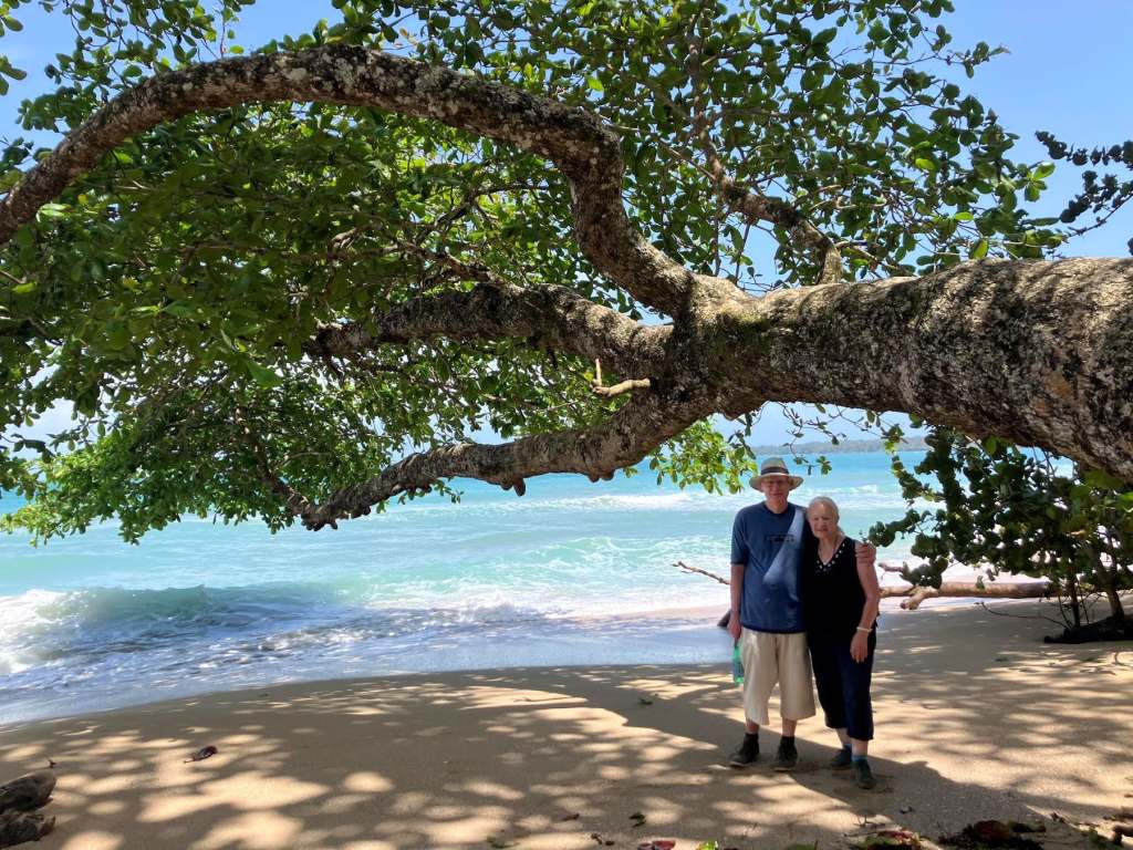 Roger & Eileen on beach in Cahuita National Park