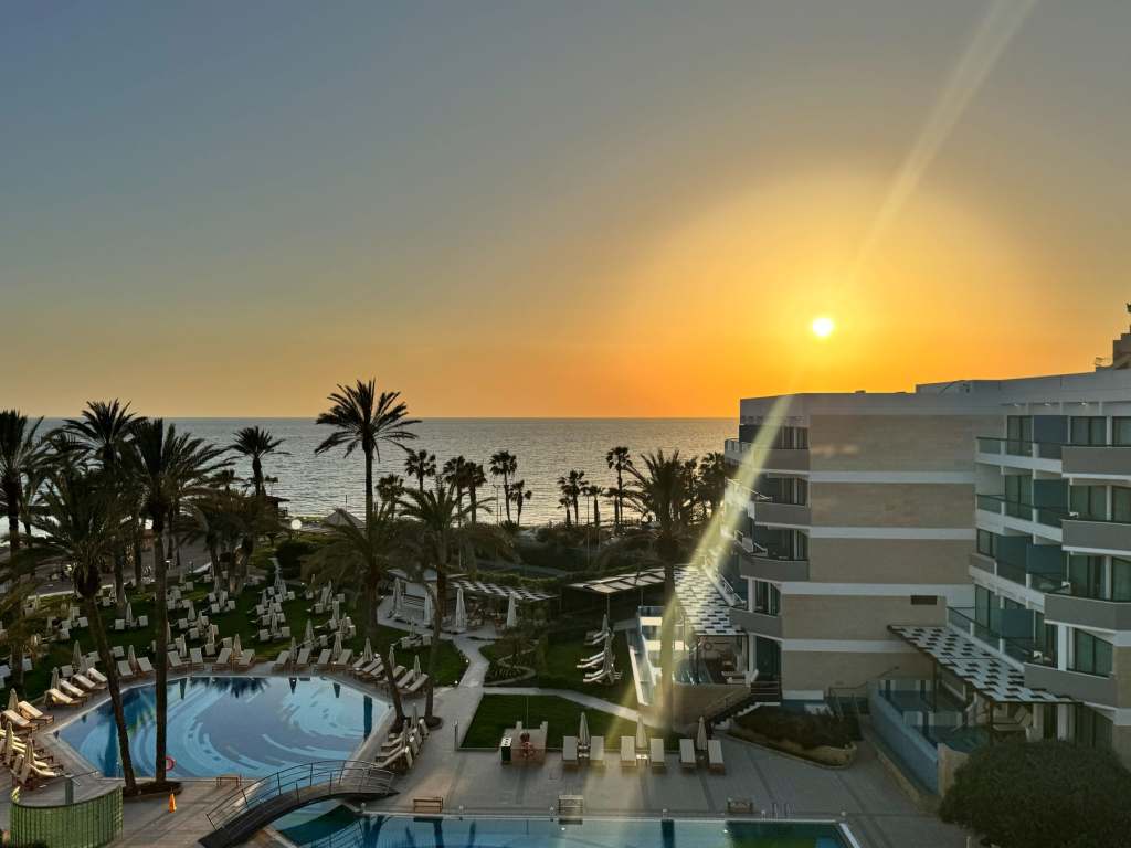 Sunset from my suite at Constantinou Bros Asimina Suites