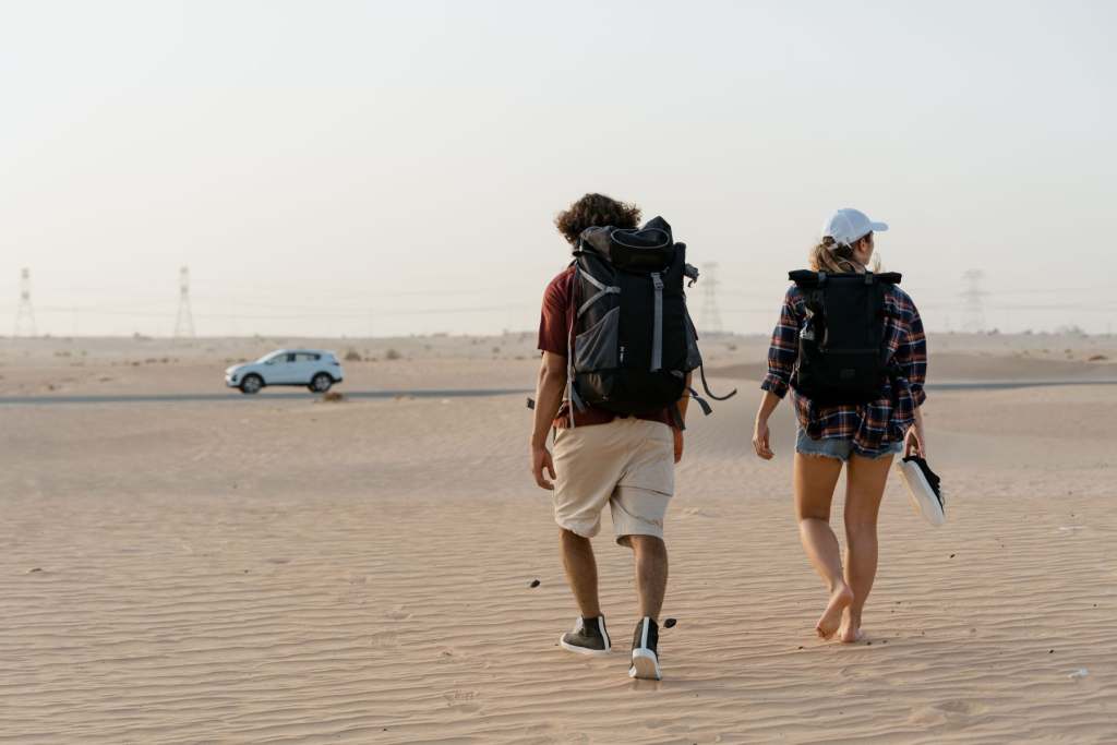 Backpacker in desert