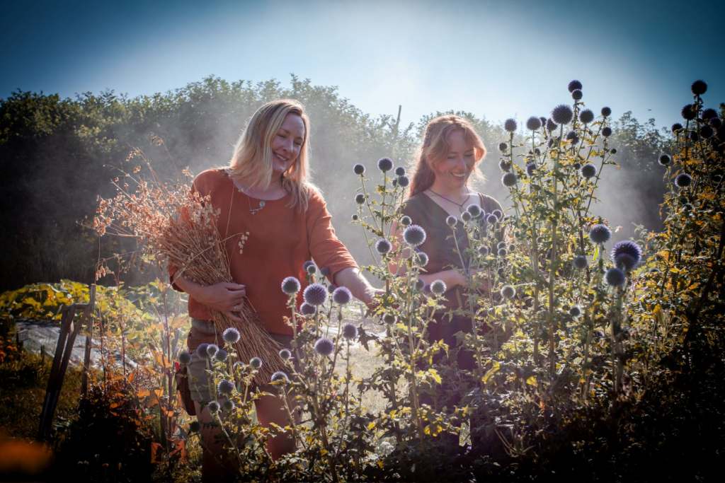Jenny and Camille picking flowers in the Kitchen Garden at ANRÁN - CREDIT EDWIN HO