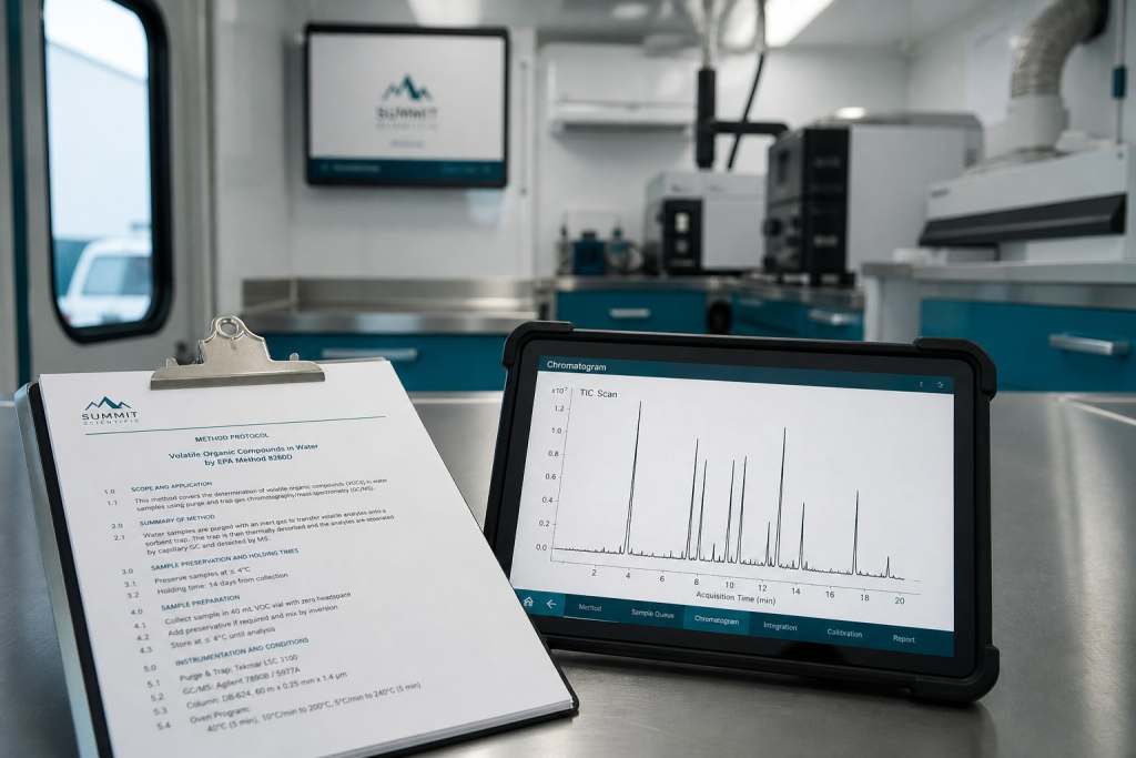 Clipboard and tablet with laboratory data displayed