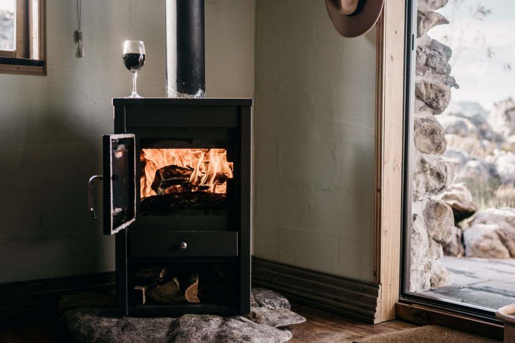 Wood fire mountain cabin
